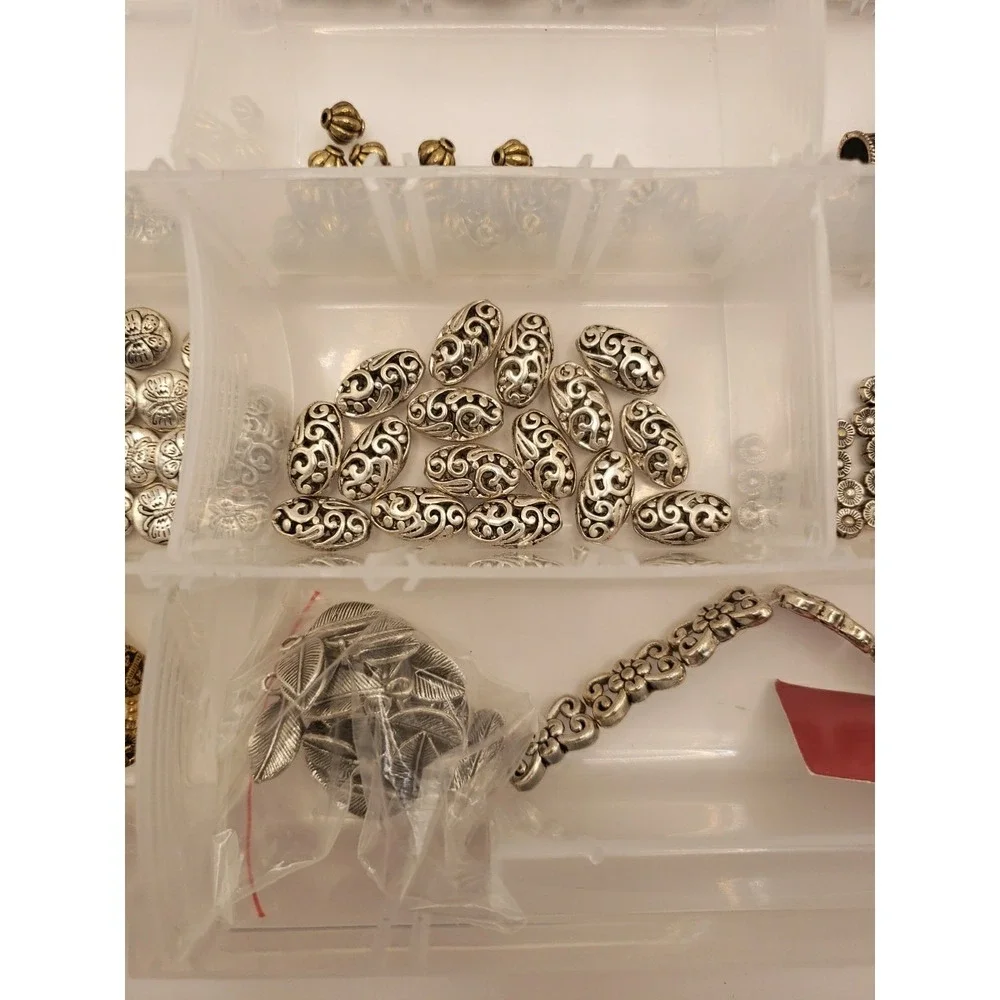 Assorted Jewelry Bead Lot Over 1lb Metallic Silver Gold Copper Spacers Findings